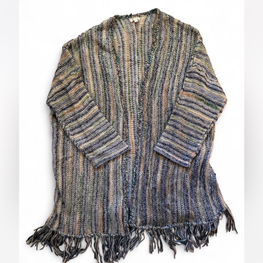 POL Striped Multicolor Knit Fringe Women's Cardigan